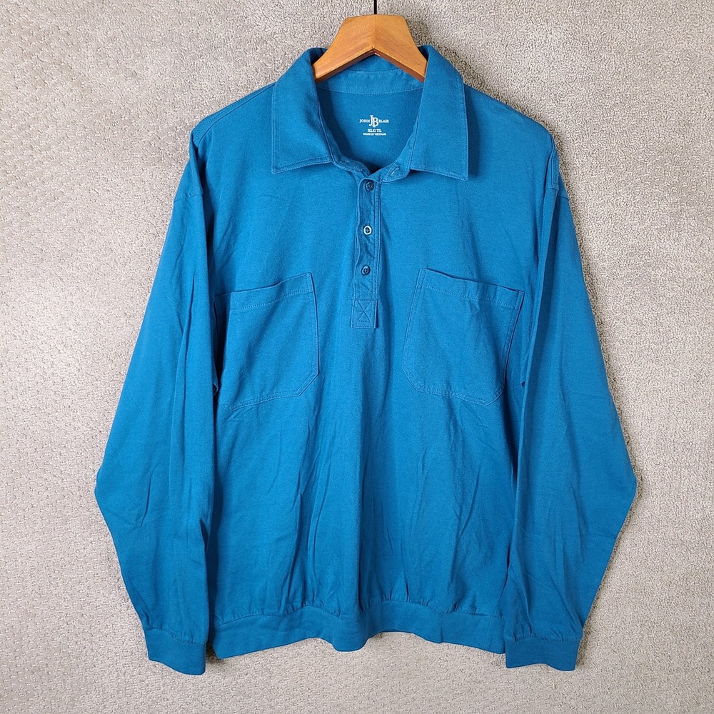 John Blair Shirt Mens‎ XL Tall Blue Banded Bottom Polo Long Sleeve Casual